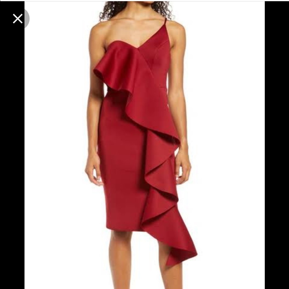 Gorgeous Lavish Alice One-shoulder Strappy Bandeau Scuba Dress In Burgundy